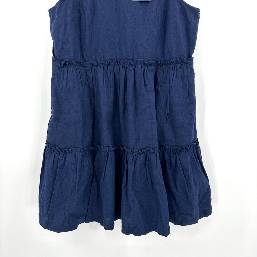 Crown & Ivy Linen Sleeveless Ruffle Neck Dress in navy Size XS - Picture 6 of 8